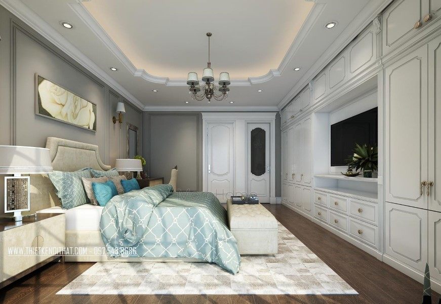 Thiết kế nội thất phòng ngủ nhà liền kề khu đô thị Văn Quán